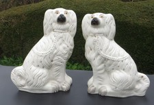 Large Pair Of Victorian Seated Staffordshire Spaniel / Pot / Wally Dogs 14"