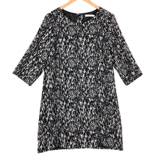 FRNCH Women Black/White Polyester Round Neck 3/4 Sleeve Knee Length Dress Large