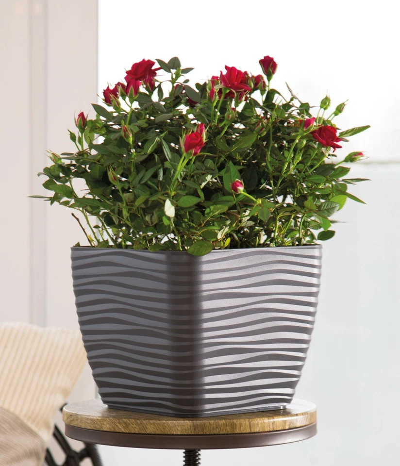 Übertopf Slim Wellen Eckig 5 Farben 6 Größen Blumentopf 3D Effekt Pflanztopf - Bild 2 von 2