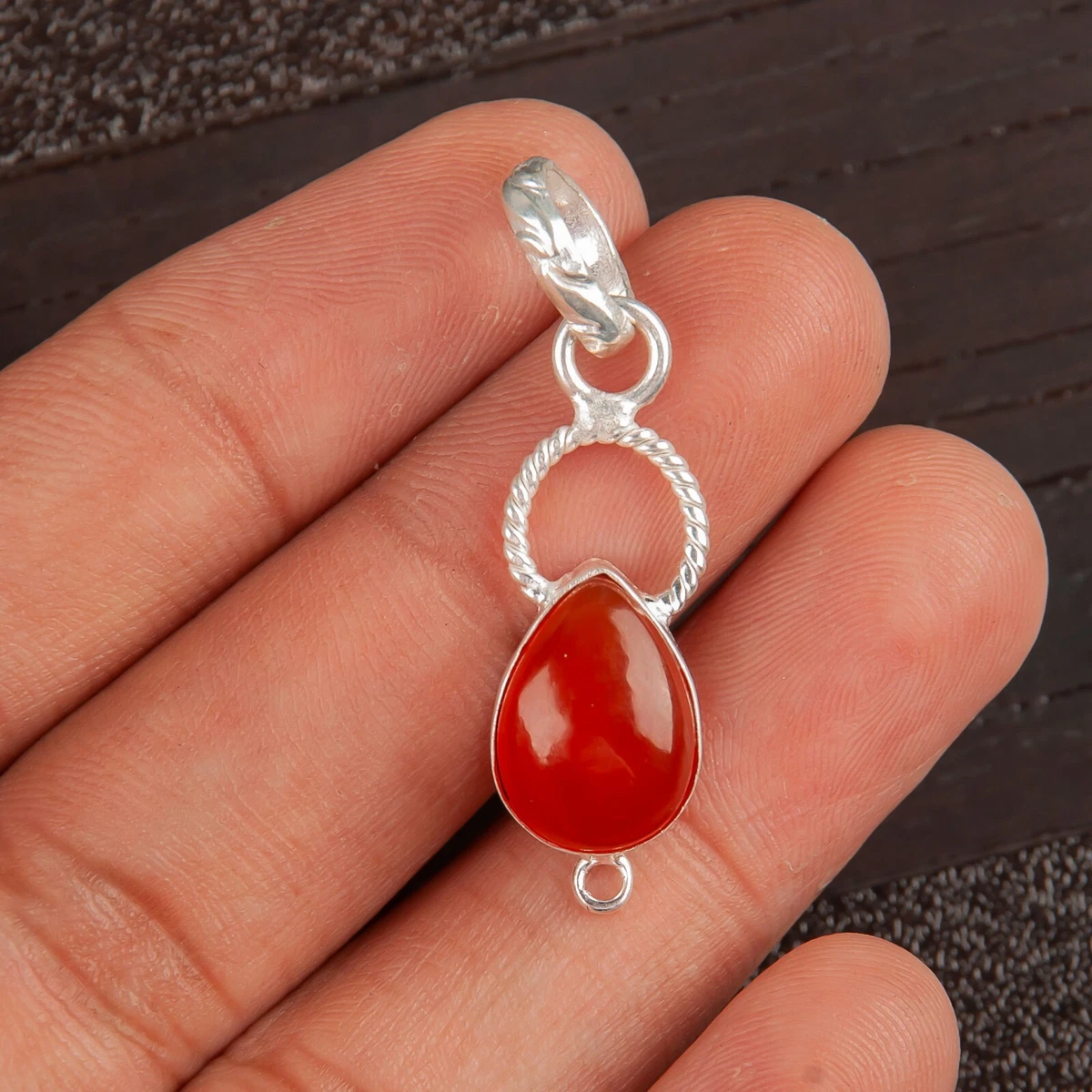 Natural Carnelian Gemstone Pendant Handmade 925 Sterling Silver Indian Jewelry