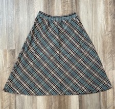 Vintage 80s Style Gray Plaid Skirt Secretary Midi Full Elastic Waist size 12