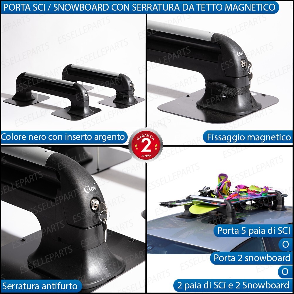 Portasci Magnetico GEV A8940 VENTO - Per 5 Sci O 2 Snowboard+2 Sci, Omologato TUV - Foto 5