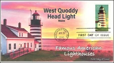 AO-2472-1,1990, Famous American Lighthouses, FDC, Add-on Cachet, West Quoddy,