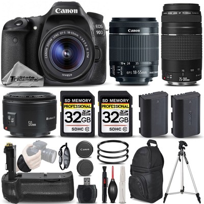 Canon EOS 90D DSLR Camera with 18-55mm STM Lens + 75-300 III + 50mm 1.8 &MORE!