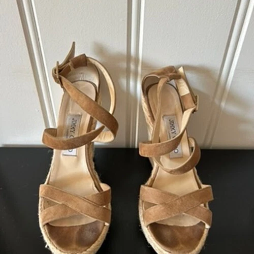 Sandalias de cuña alpargata de gamuza beige Jimmy Choo Foto 2 de 4