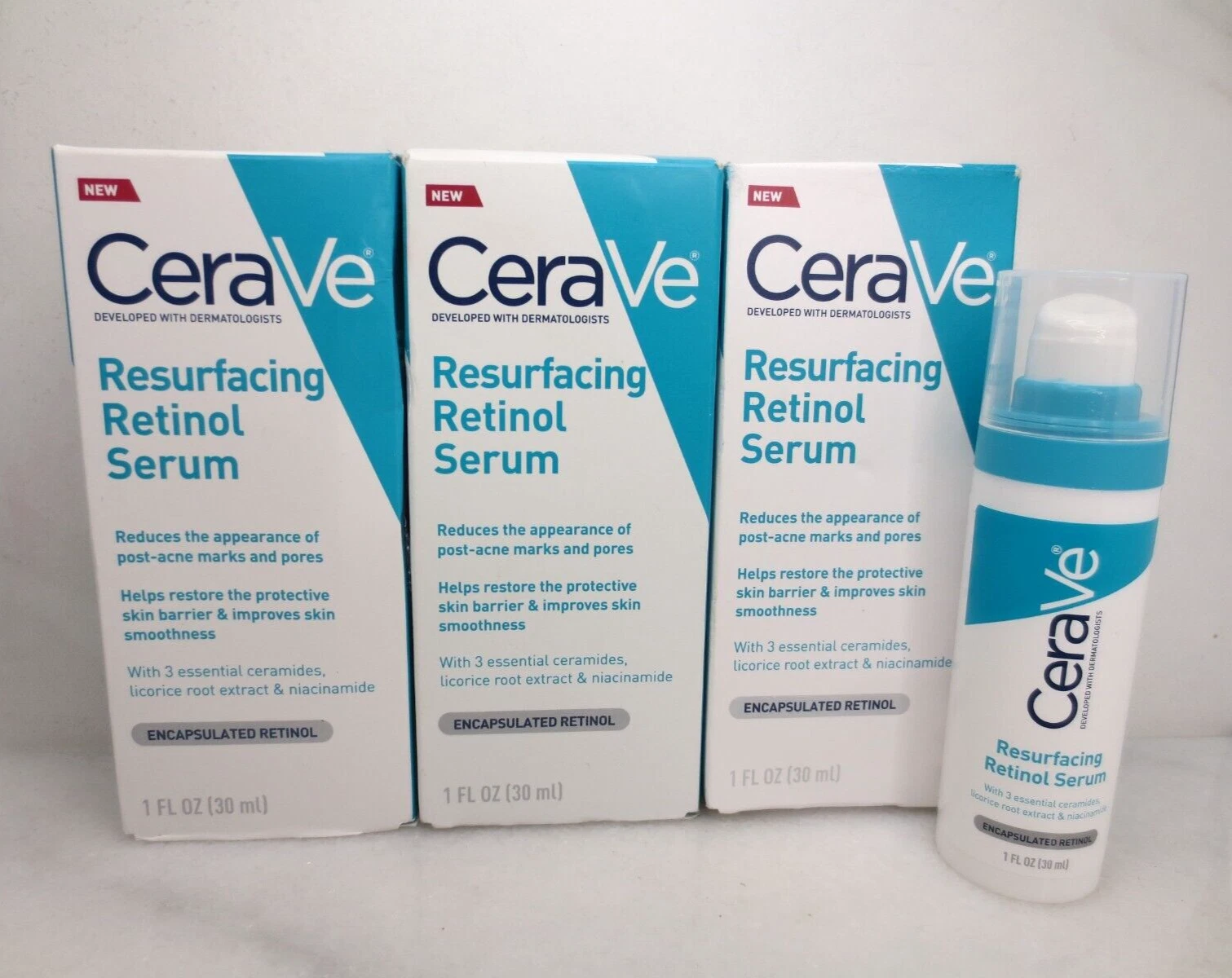 CERAVE RESURFACING RETINOL SERUM 1 OZ BOXED LOT OF 3
