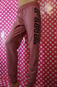 VICTORIA'S SECRET PINK SOFT BEGONIA WITH BLACK LOGO GYM PANT SWEATPANT M
