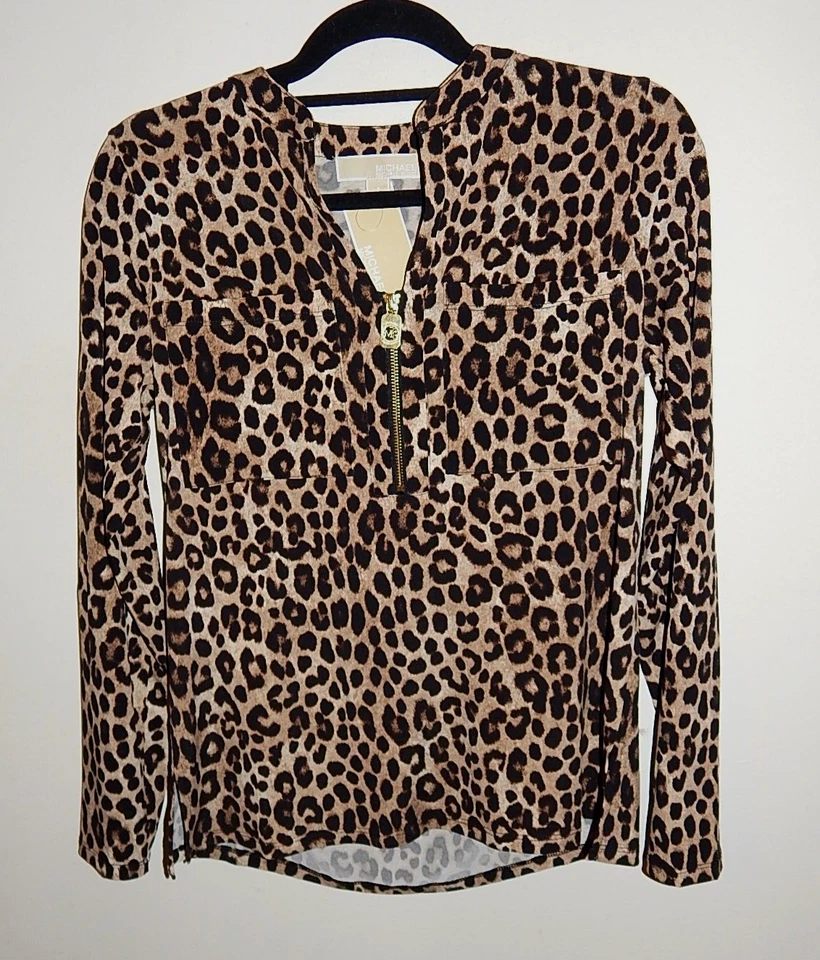 MICHAEL KORS животных печати леопард рубашка блузка sz S новый подлинный