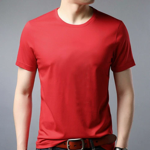 Top de seda color liso cuello redondo de verano manga corta para hombre M-3XL - Imagen 7 de 24