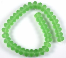 'Sea' Beach Glass 5x9mm Rondelle Spring Green Beads 2 x 8" Strands Frosted