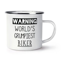 Warnung World's Grumpiest Biker Emaille Becher Tasse Lustiger Witz Best Toll