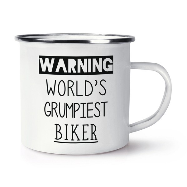 Warnung World's Grumpiest Biker Emaille Becher Tasse Lustiger Witz Best Toll-image