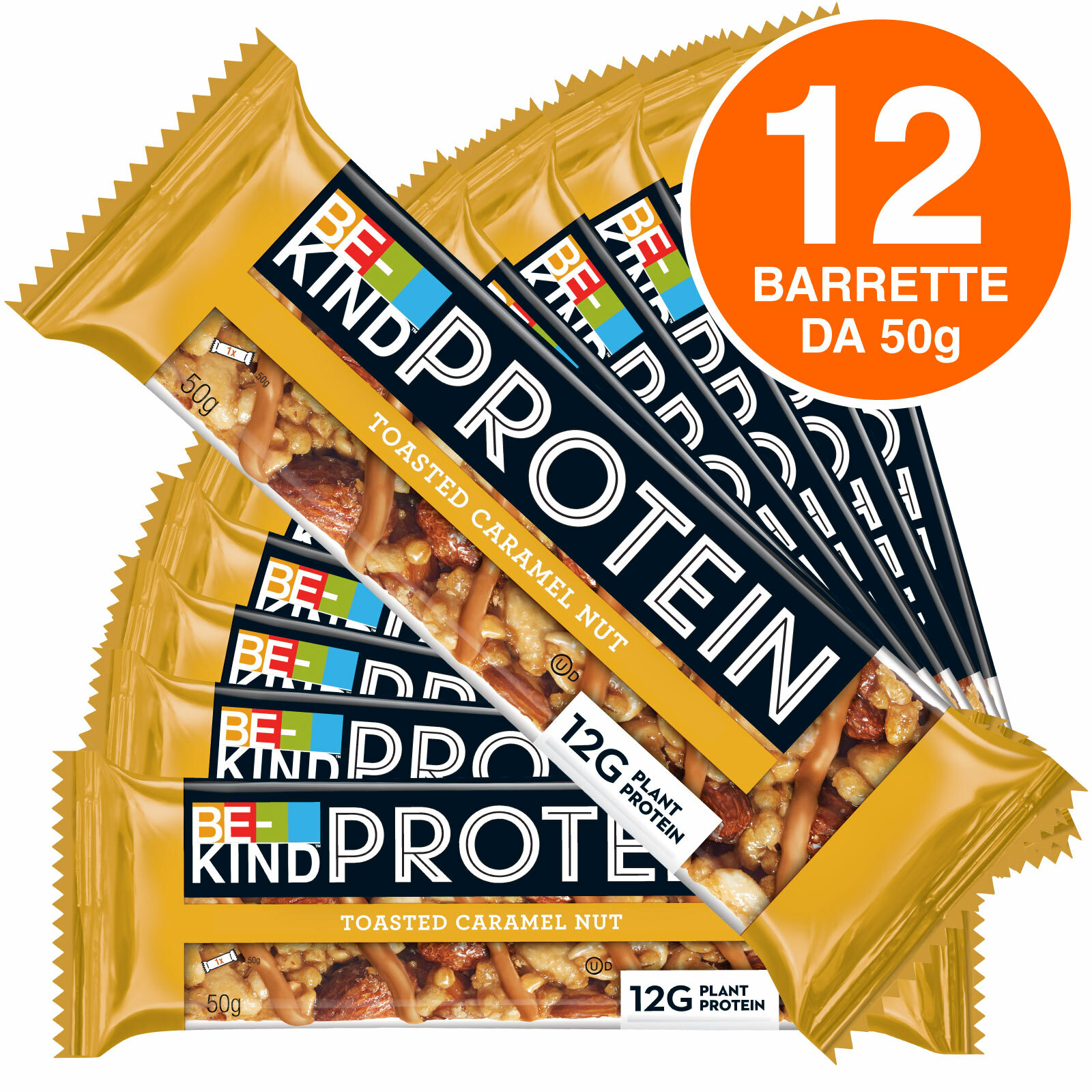 Be-Kind Protein Snack Caramello Frutta Secca Croccante - 12 Barrette Proteiche