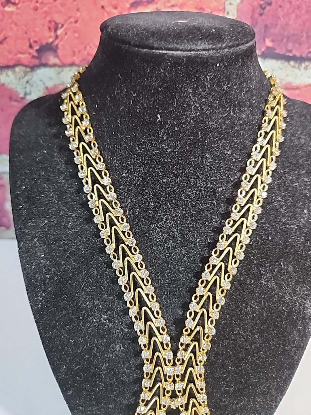 Dramatic Necklace Gold Tone Rhinestone Adjustable… - image 3