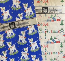 1938 Reindeer & Merry Christmas Wrapping Paper by Perkins Made in the USA