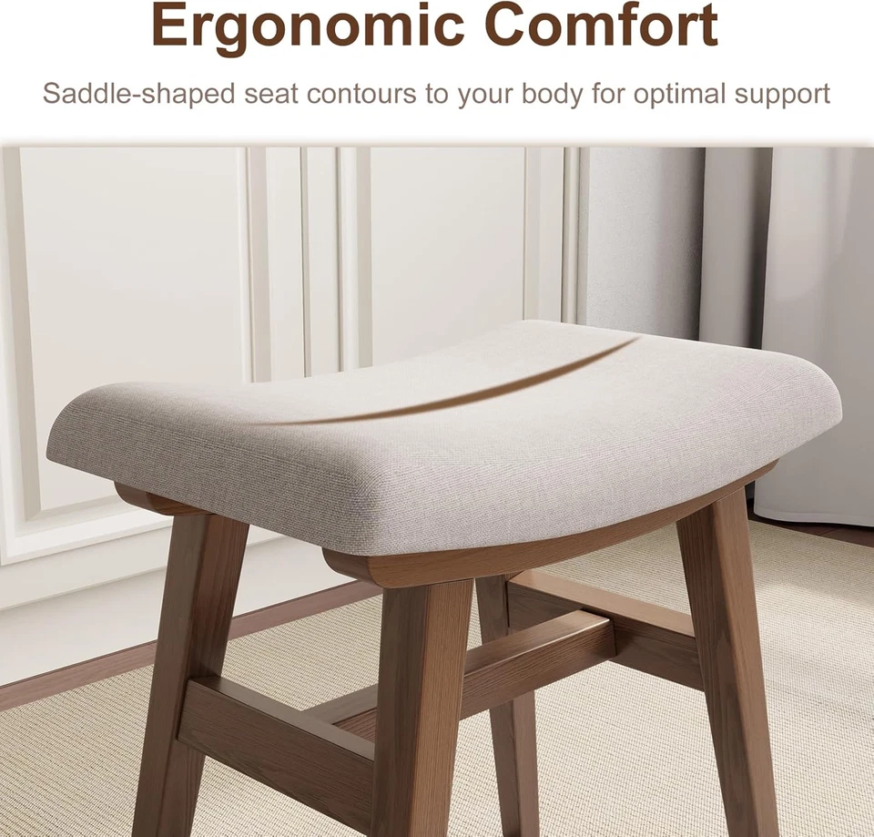Solid Wood Small Vanity Stool with Saddle Cushion, High-Rebound Sponge Seat, Eas - Image 4 of 4