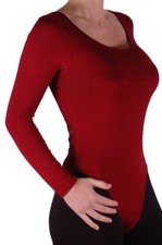 Womens Long Sleeve Scoop Neck Plain Skinny Fit Strecth Tight Leotard Bodysuit
