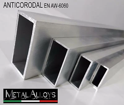 METAL ALLOYS Tubo Rettangolare Alluminio da 60 70 80 mm IN DIVERSE LUNGHEZZE E SP ANTICORODAL