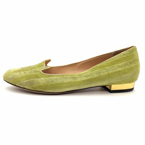 Charlotte Olympia Green Striped Velvet Cat Kitten Flats Women's US 7.5 EU 37.5 - Picture 5 of 9