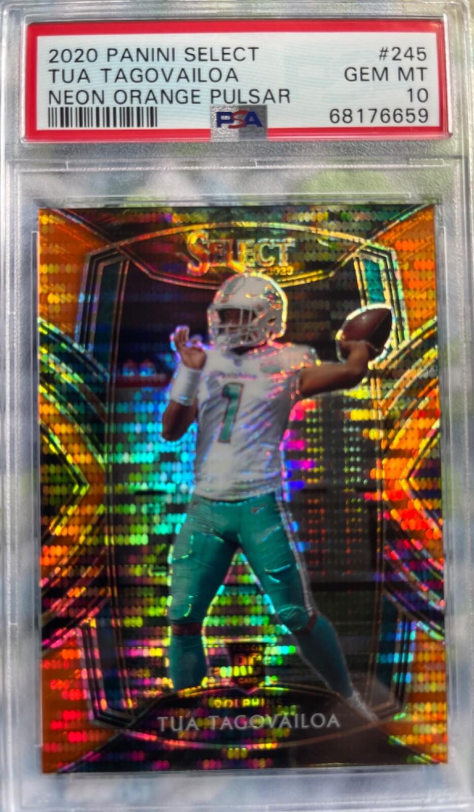 2020 Select Prizm Neon Orange Pulsar 245 Tua Tagovailoa Rookie 1/7 PSA 10 GEM MT