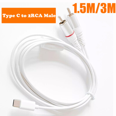 5ft / 10ft USB C to RCA Audio Cable Type C to 2RCA Male Jack Plug Adapter Cable