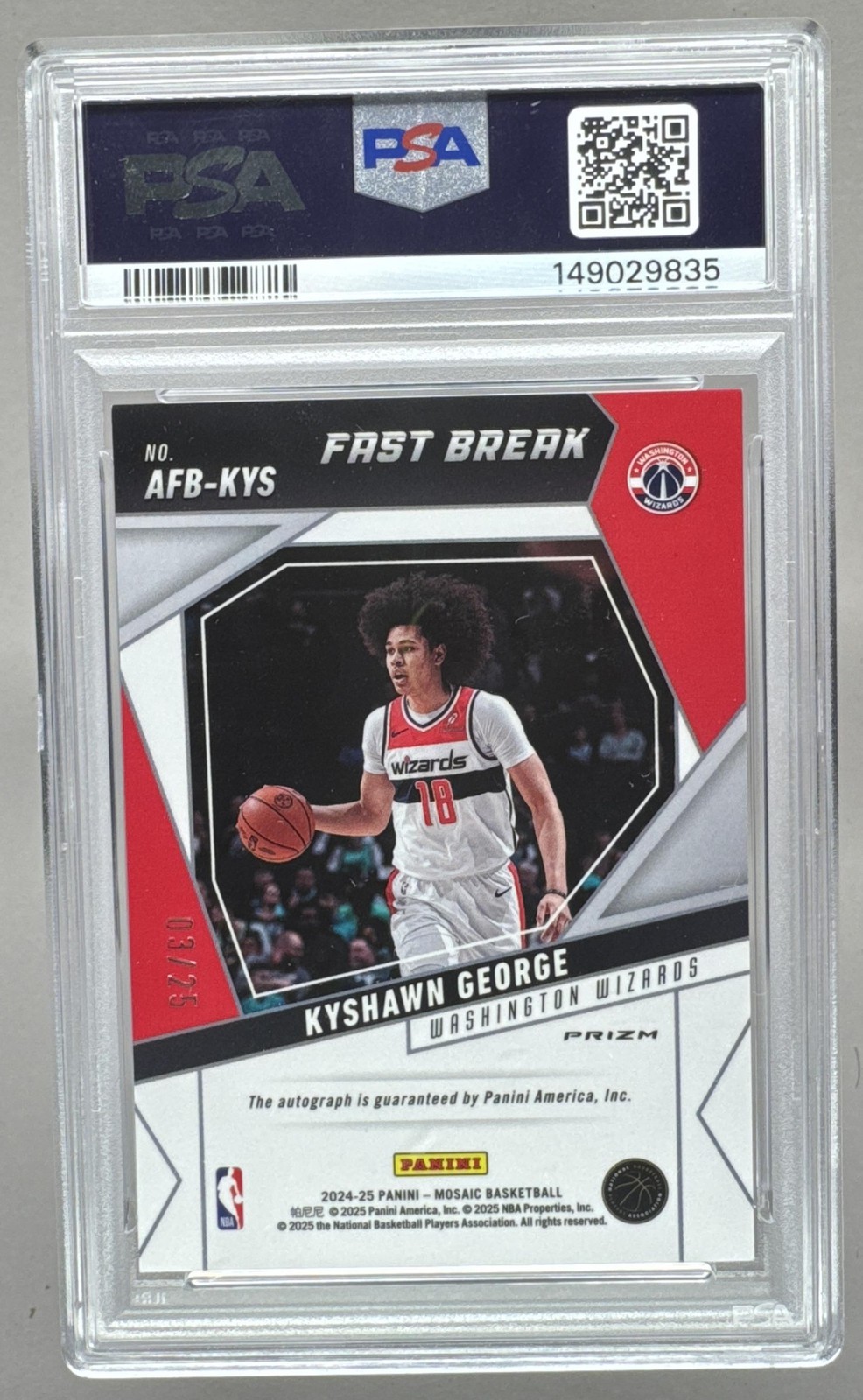 9835 Kyshawn George 2024 Panini Mosaic Blue Fast Break RC Auto /25 PSA 10 view 2