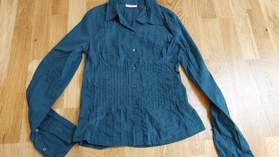 ORSAY Bluse m Kragen Damen Gr. 36 S M türkis langarm elegant Business Hemd Büro