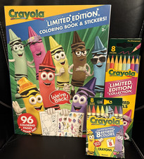 Crayola Limited Edition Coloring book, 8 retired crayons and 8 retired pencils