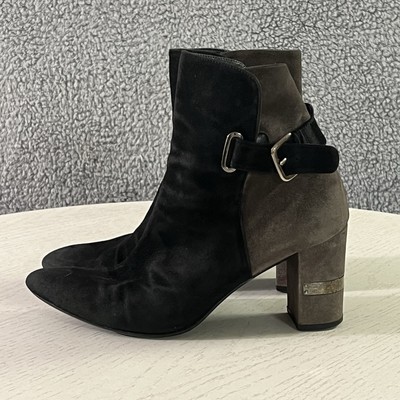 Stuart Weitzman Boots Womens 8.5M Black Grey Suede Imback Two Tone Ankle Booties