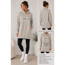 Calvin Klein Jeans Sweatshirt Dress Womens S Gray Cowl Neck Tunic Logo CK