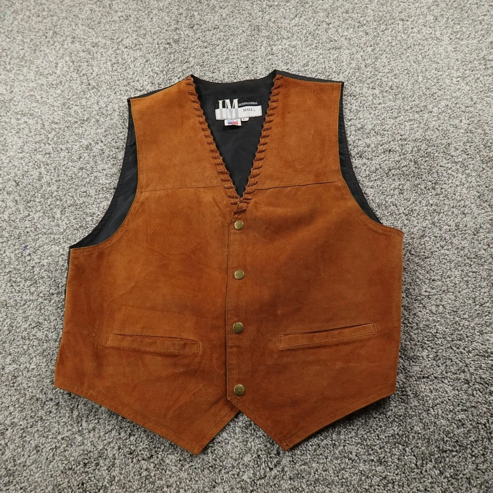 VTG International Male Vest Mens L Brown Suede Leather Cowboy Western Snap USA - Image 2 of 4