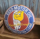 Vintage ESSO Motor Oil Porcelain Metal Gas Pump Plate Sign