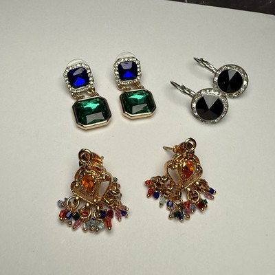 Rhinestone Pierced Earrings Lot Of 4 3 Mix Women s Multi Color