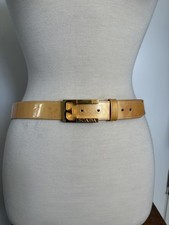 VINTAGE ESCADA Gold Tone Signature Buckle Belt Size 44 Made In Italy