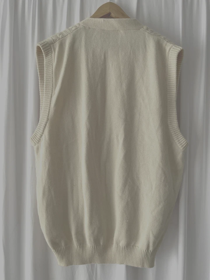 Haband! Cárdigan Suéter Chaleco Tejido con Cable Crema Y2K De Colección Para Hombres Talla XL Preppy Foto 4 de 4