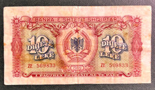 ALBANIA  1949  10 LEKE  GRADE  F/VF  P-24  Free Shipping