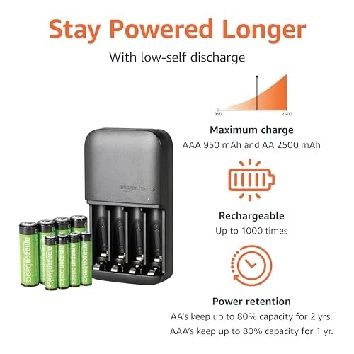 Amazon Basics Rechargeable Batteries NiMH, AAA 800mAh 4-Pack + AA 2000mAh 4 Pack - Image 2 of 4
