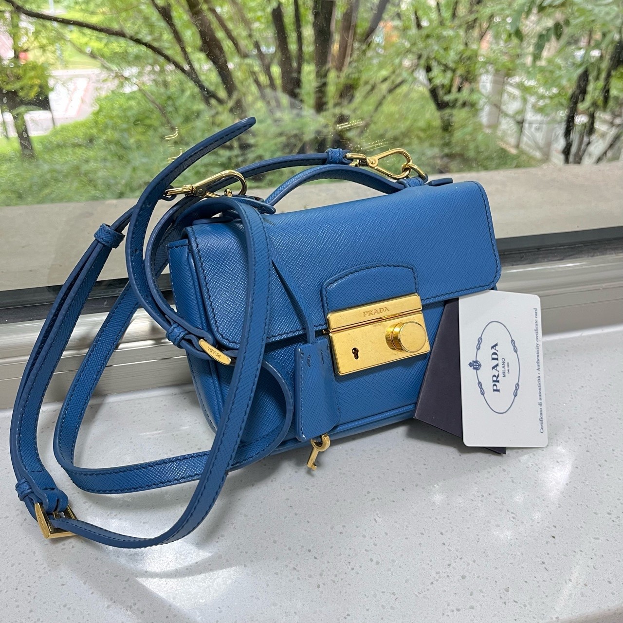 Prada Pre-Owned Authentic Messenger Bag Blue 18*12*5 Free Tracked Shipping