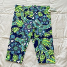 NWT Leggings Pants Womens XL Blue Green Floral Made In USA Stretch Hippie Whimsy