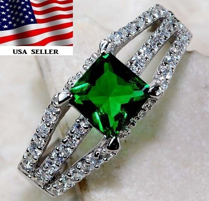 1CT Heat Treated Green Tourmaline 925 Solid Sterling Silver Ring Sz 8 U1-7
