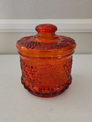 Orange Grapevine Pattern Lidded Candy Dish Vintage -Excellent Condition 10'' x 5''