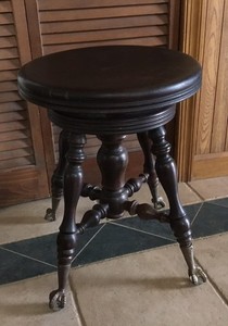 Antique Wooden Piano Stool Victorian Oak With Glass Ball & Claw Feet