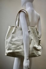 Kenneth Cole Y2K White Leather Mock Croc Oversized Tote Bag