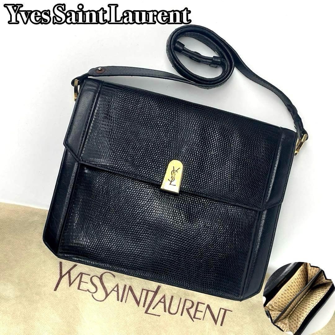 YSL Lizard Leather Black Shoulder Bag by Yves Saint Laurent