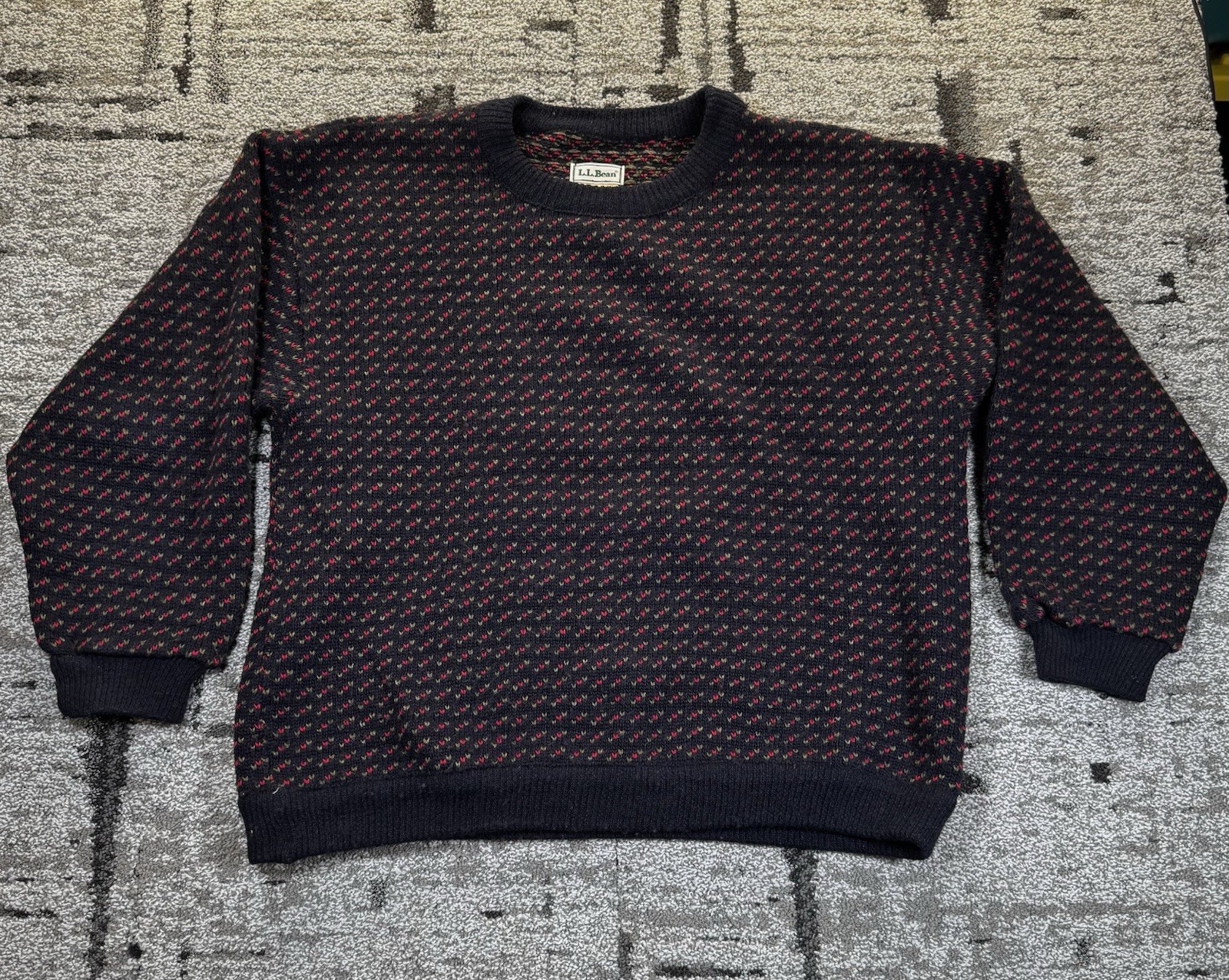 VTG LL Bean Birdseye Sweater Wool Norway Men's Large XL Red Blue Fisherman Crew