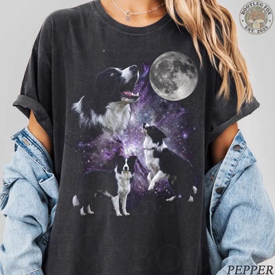 Funny Three Border Collie Moon Vintage Dog Comfort Tee