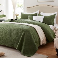 LEAONME Full/Queen Quilt Set 3 Pieces,Lightweight Olive Green Bedspread-90''x98'