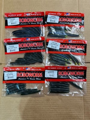 6 Packs Roboworm 3'' Ned Worm 8 per. pack. NEW
