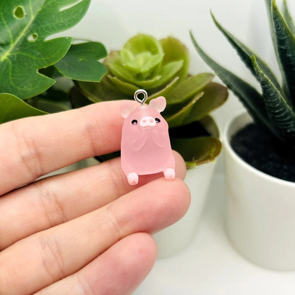 Lindo dije de cerdo acrílico rosa 3D, 17x25 mm - vendedor de EE. UU. Foto 2 de 3