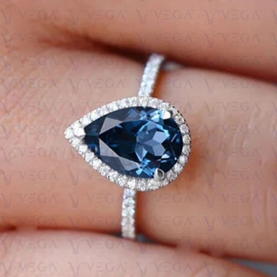 4.70 Carat Pear Cut Natural Topaz and Diamond Wedding Ring 18K White Gold Plated - Image 4 of 4